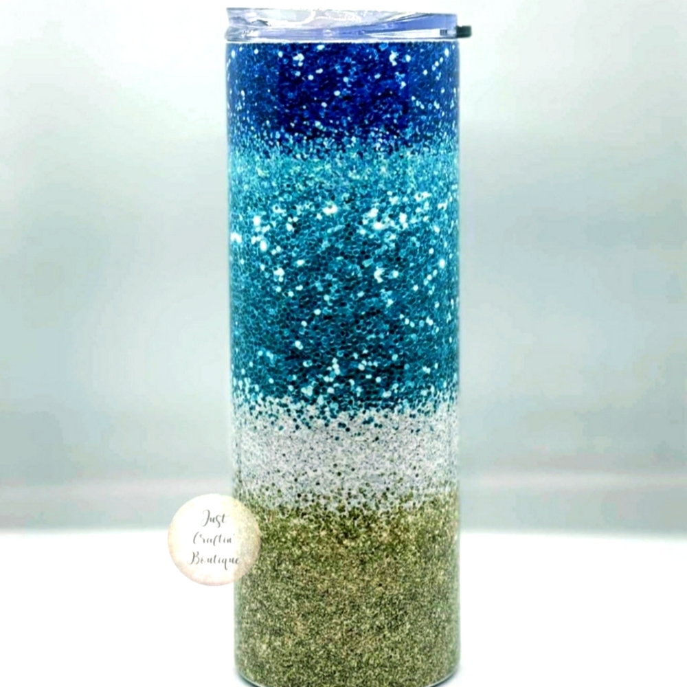 Beachy Glitter Sublimated Tumbler // Ready To Ship